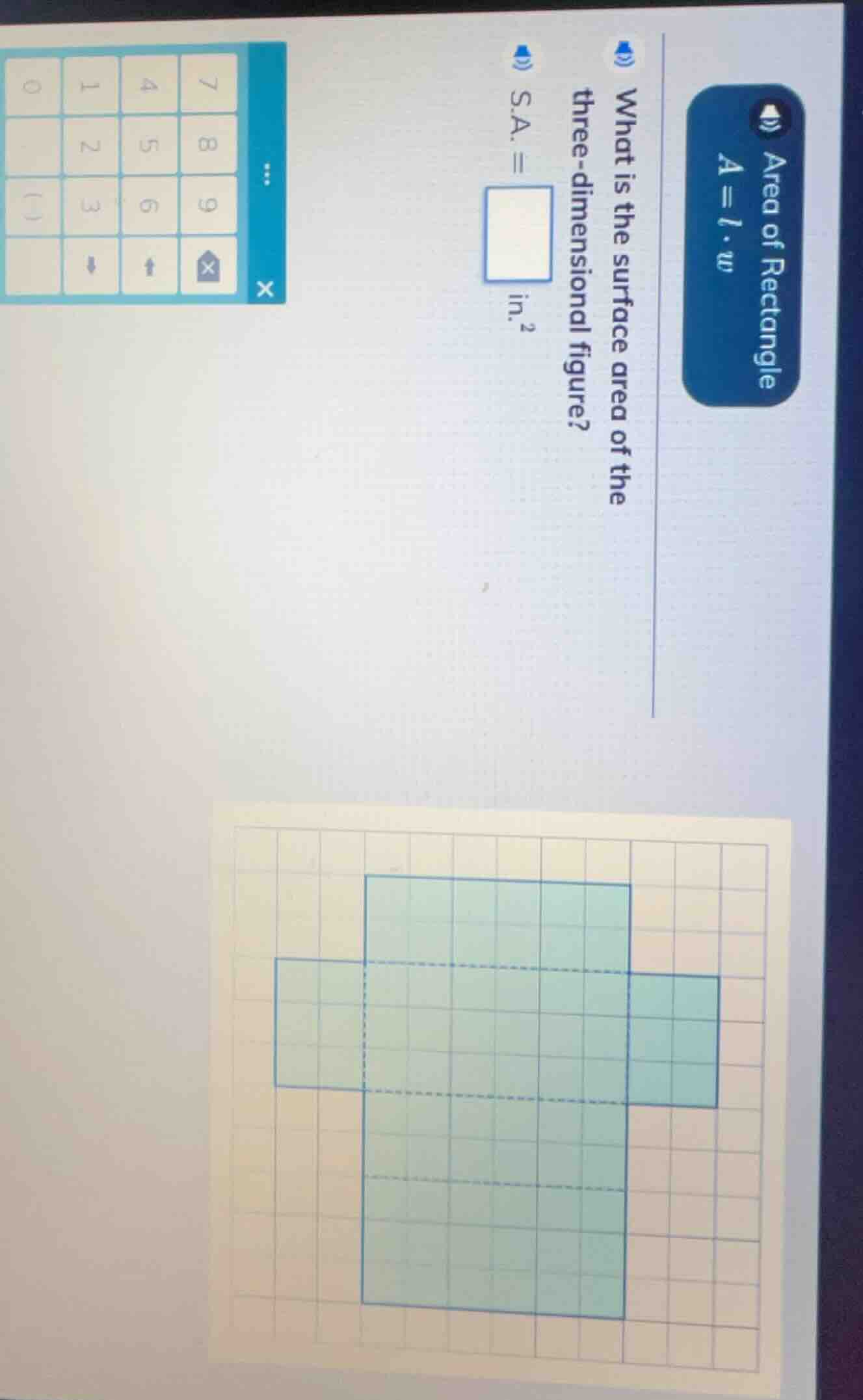 area of rectangle $a = l\\cdot w$ what is the surface area of the three…