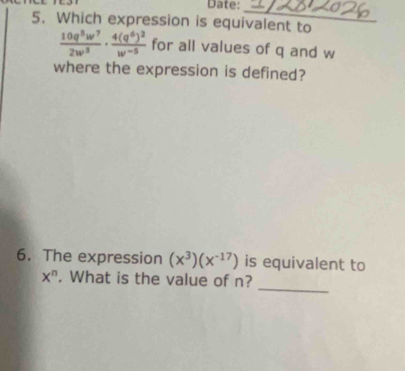 5. which expression is equivalent to \\(\\frac{10q^8w^7}{2w^3} \\cdot \…