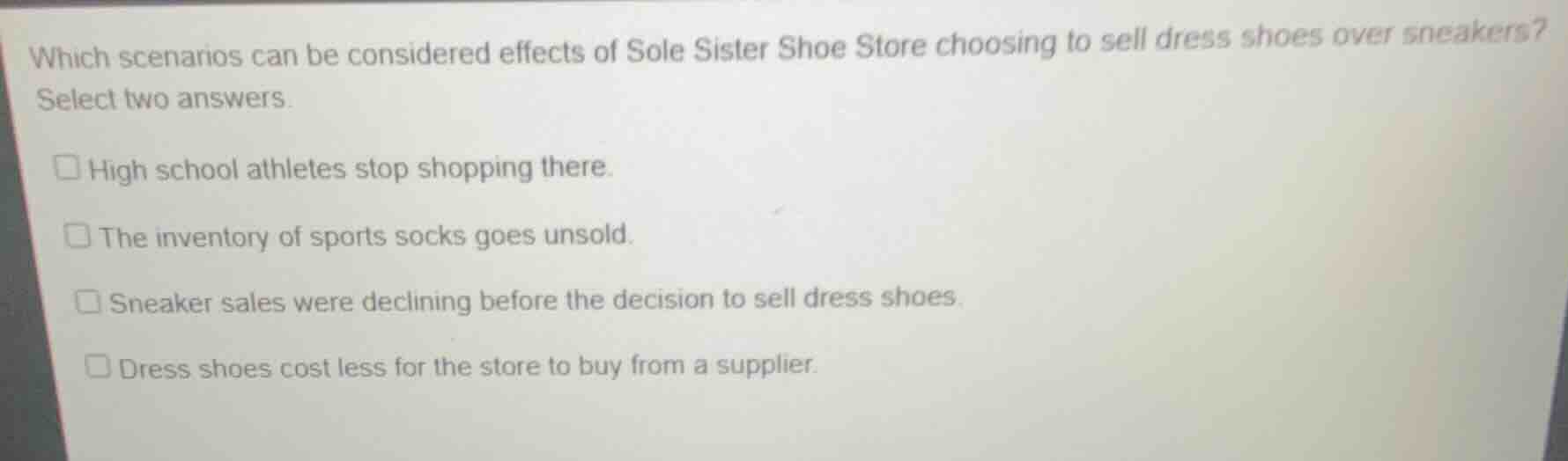 which scenarios can be considered effects of sole sister shoe store cho…