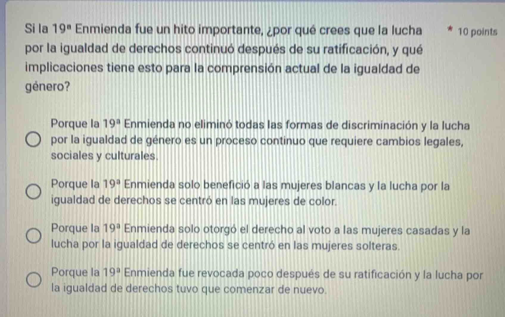si la 19ª enmienda fue un hito importante, ¿por qué crees que la lucha …