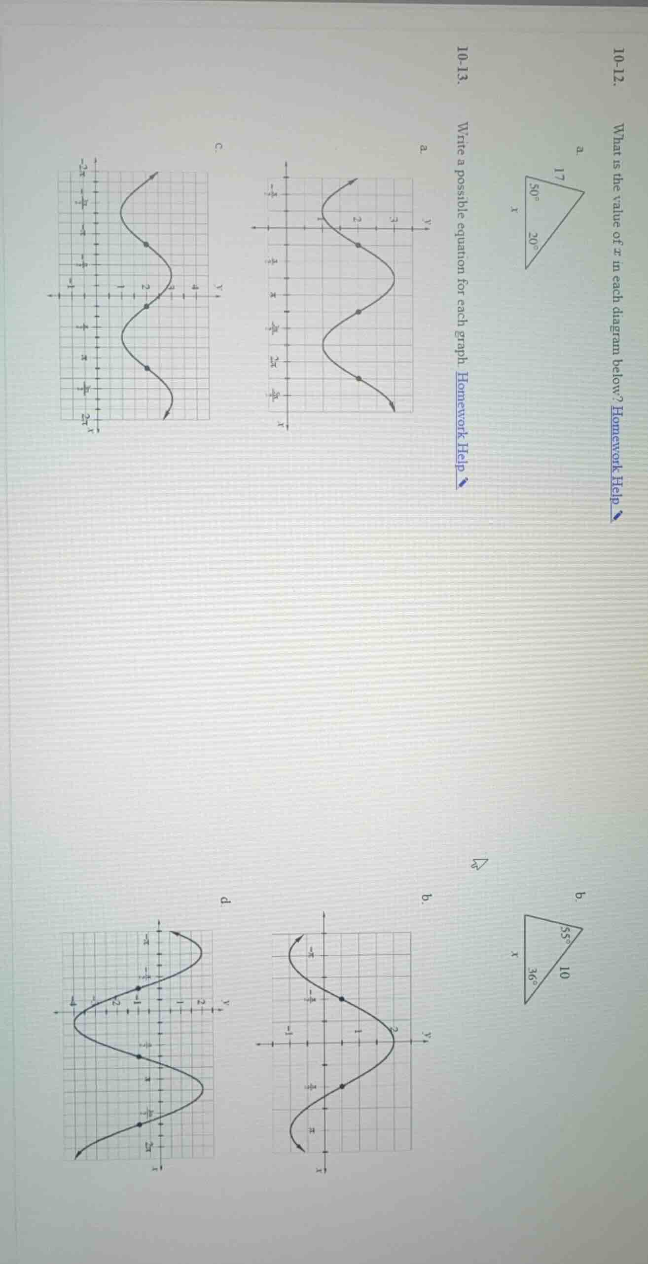 10 - 12. what is the value of x in each diagram below? homework help a.…