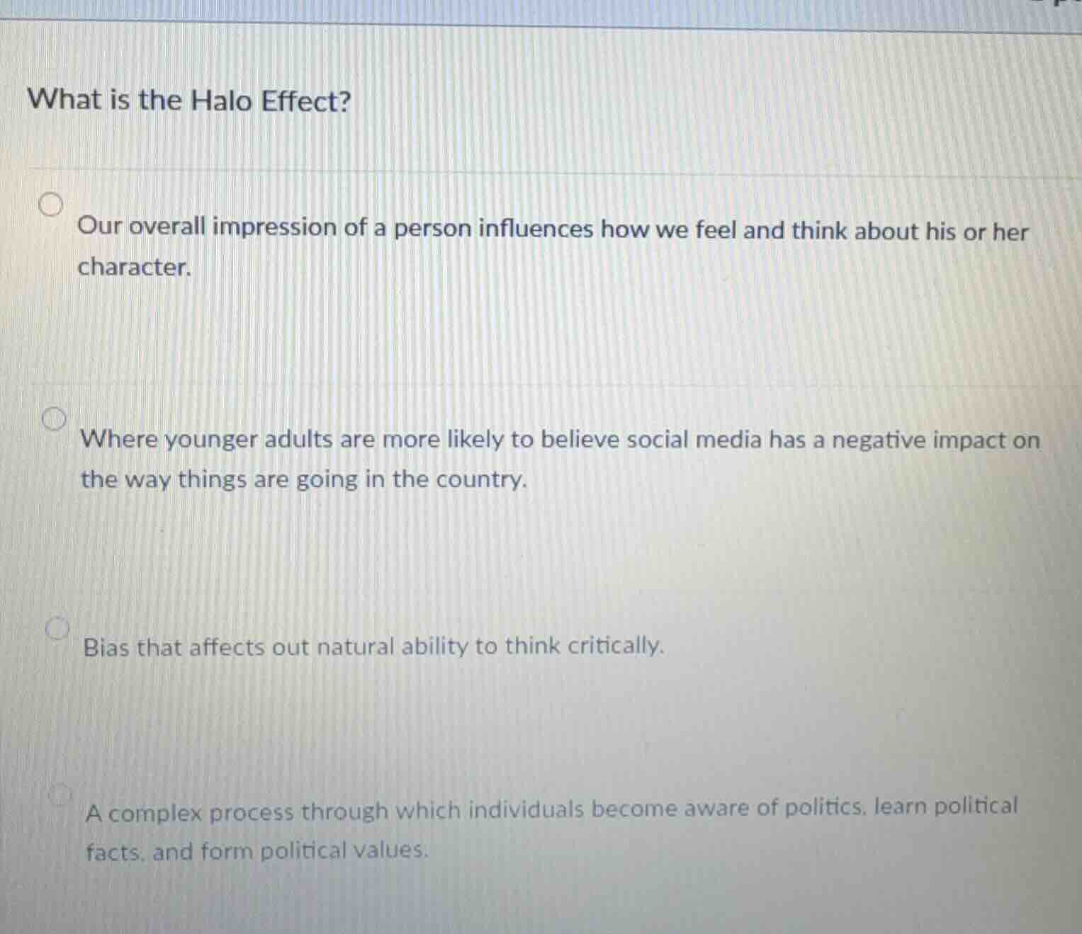 what is the halo effect? our overall impression of a person influences …
