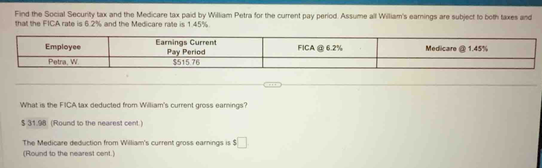 find the social security tax and the medicare tax paid by william petra…