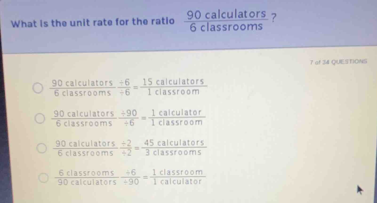 what is the unit rate for the ratio \\(\\frac{90 \\text{ calculators}}{…