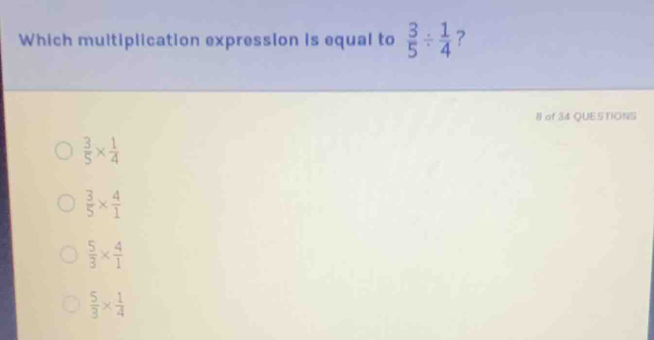 which multiplication expression is equal to \\(\\frac{3}{5} \\div \\fra…