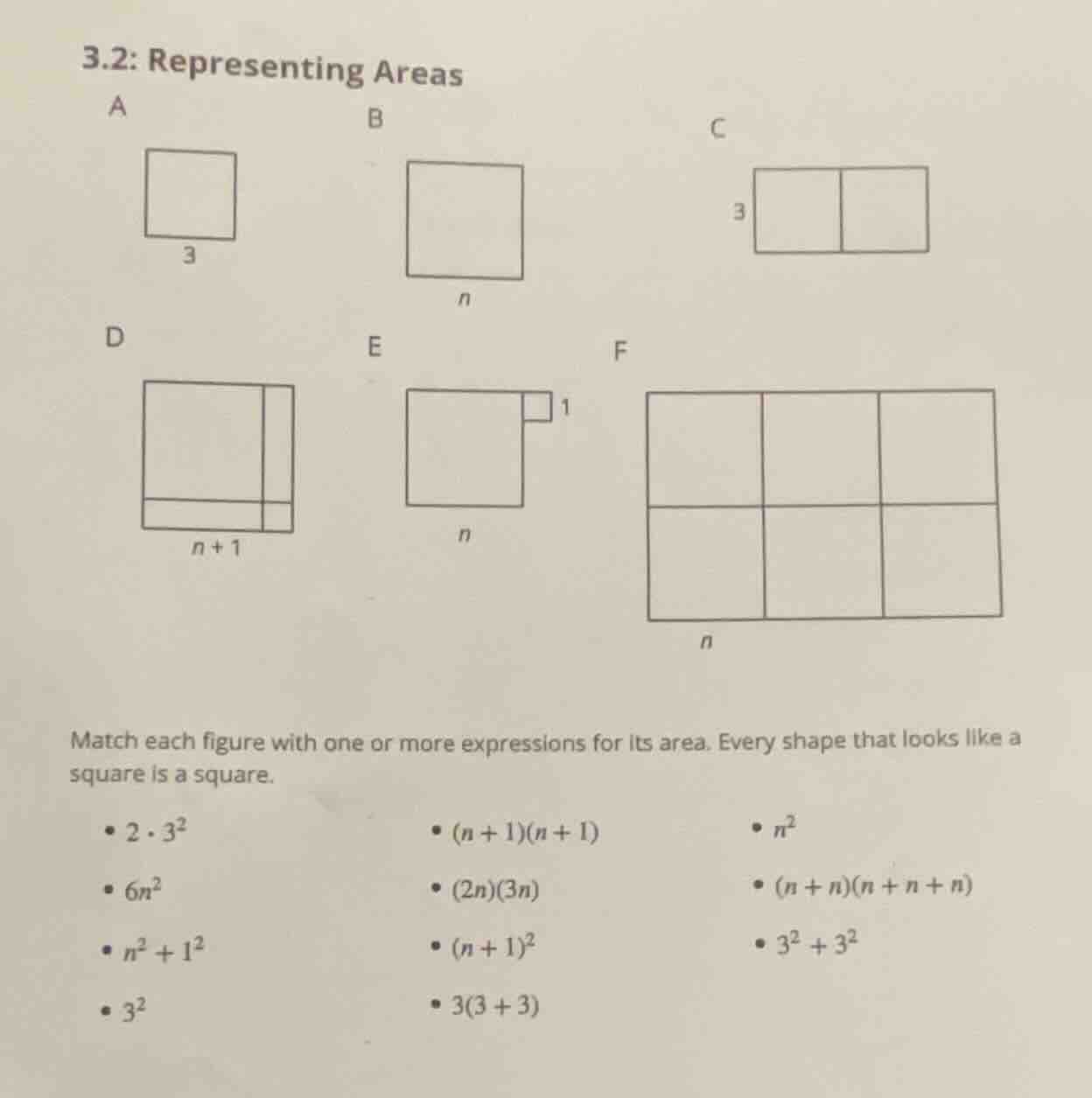3.2: representing areas a 3 b n c 3 d n + 1 e n 1 f n match each figure…