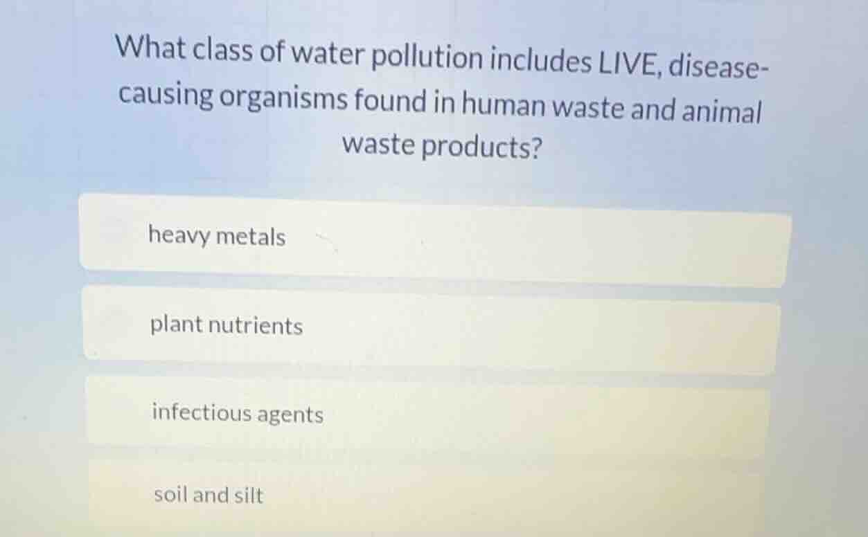 what class of water pollution includes live, disease-causing organisms …