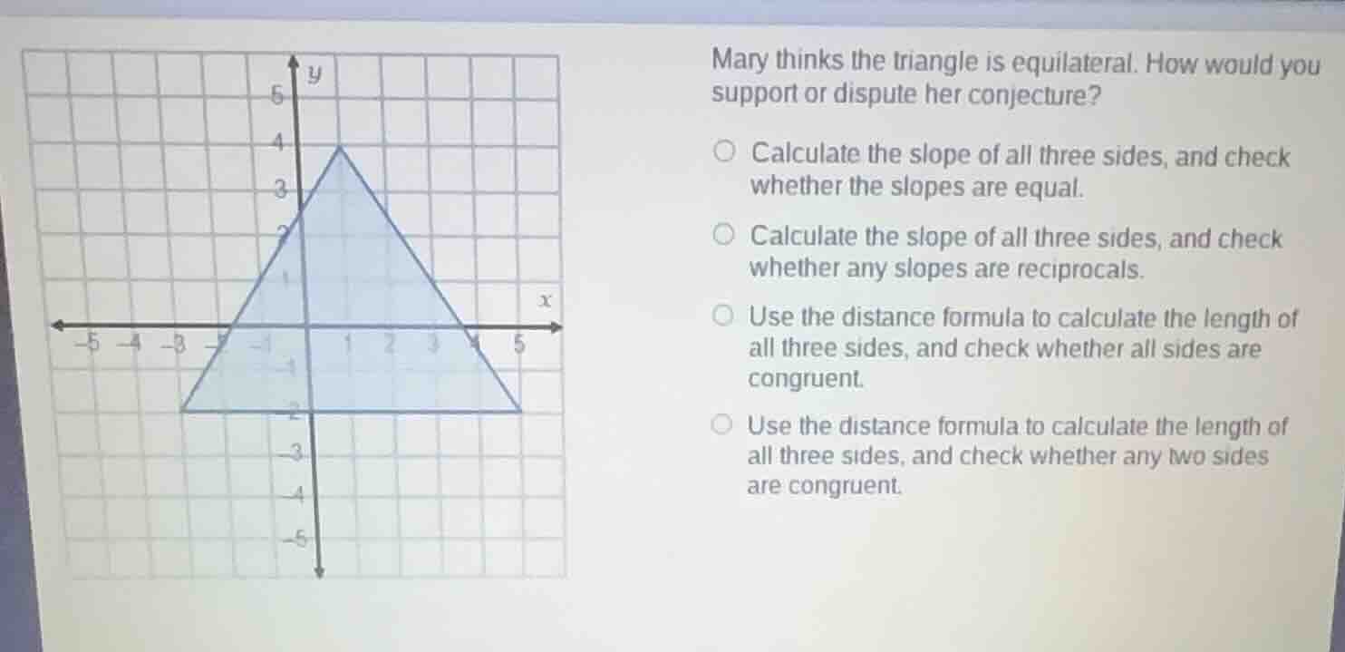 mary thinks the triangle is equilateral. how would you support or dispu…