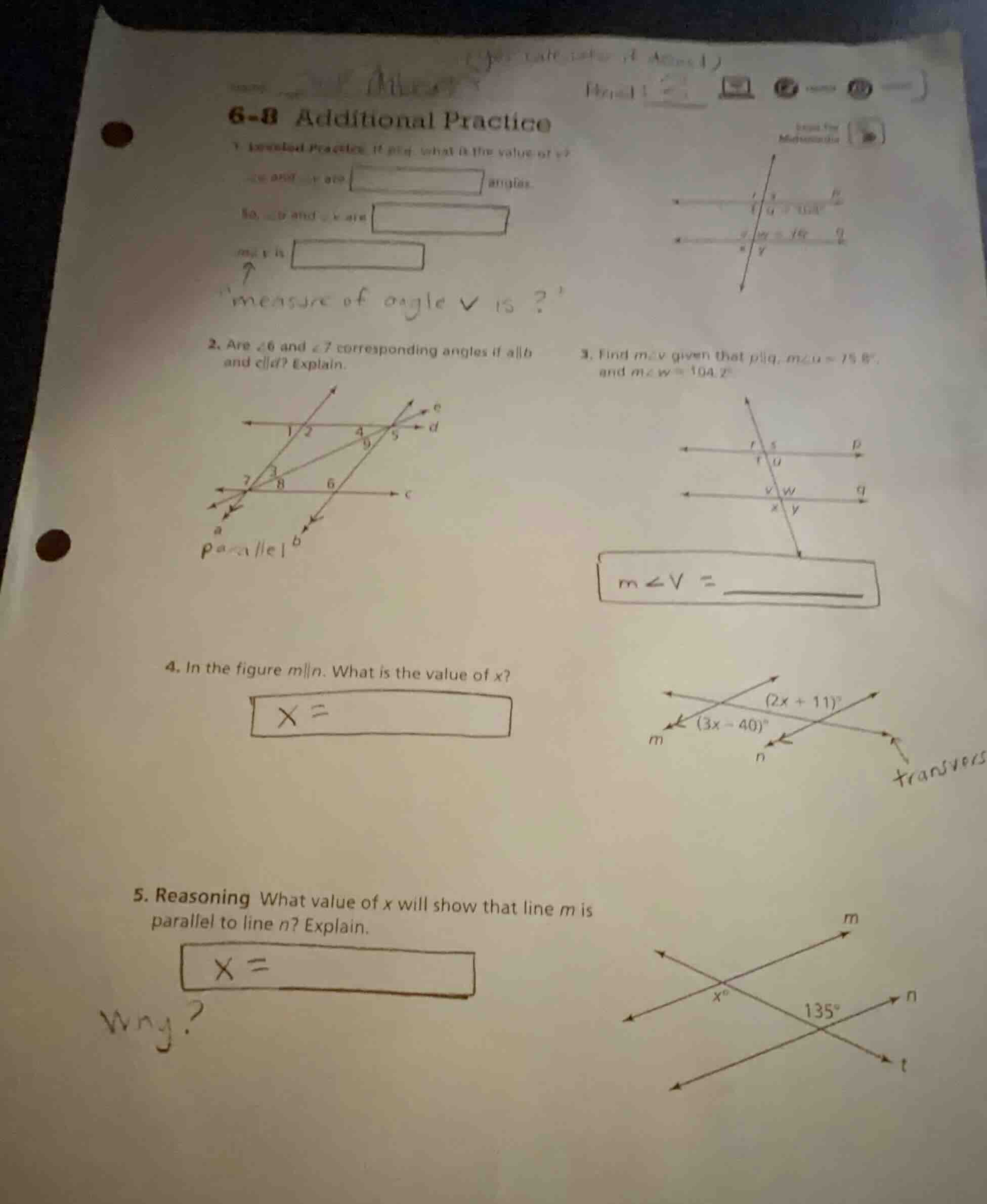 6 - 8 additional practice 1. (some text about angles and parallel lines…