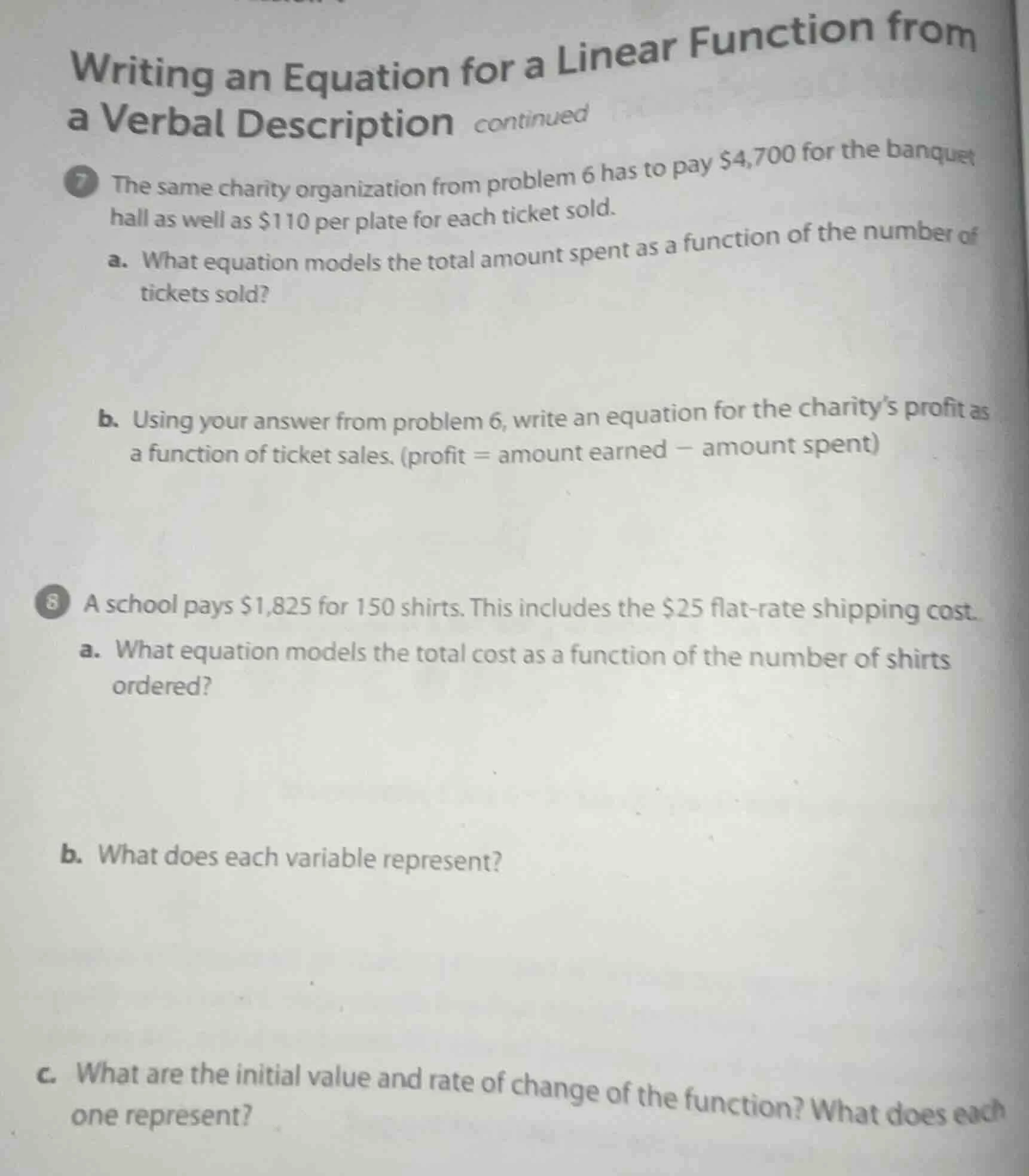writing an equation for a linear function from a verbal description con…
