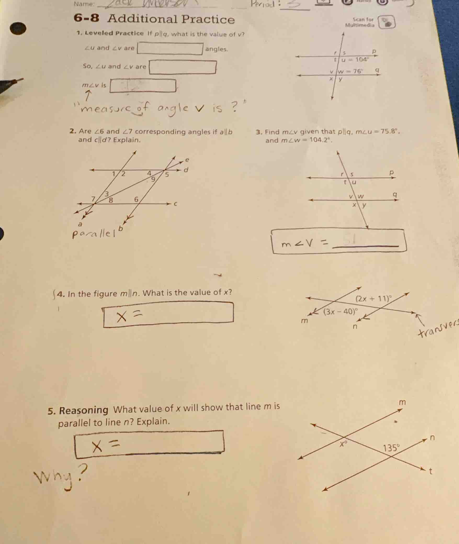 6-8 additional practice 1. leveled practice if ( p parallel q ), what i…