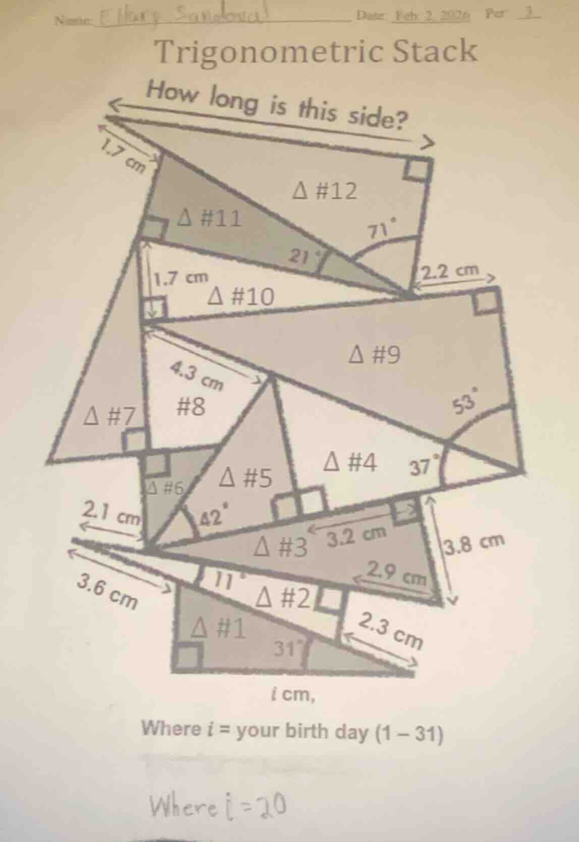 trigonometric stack how long is this side? δ #12 71° δ #11 21° 1.7 cm 2…