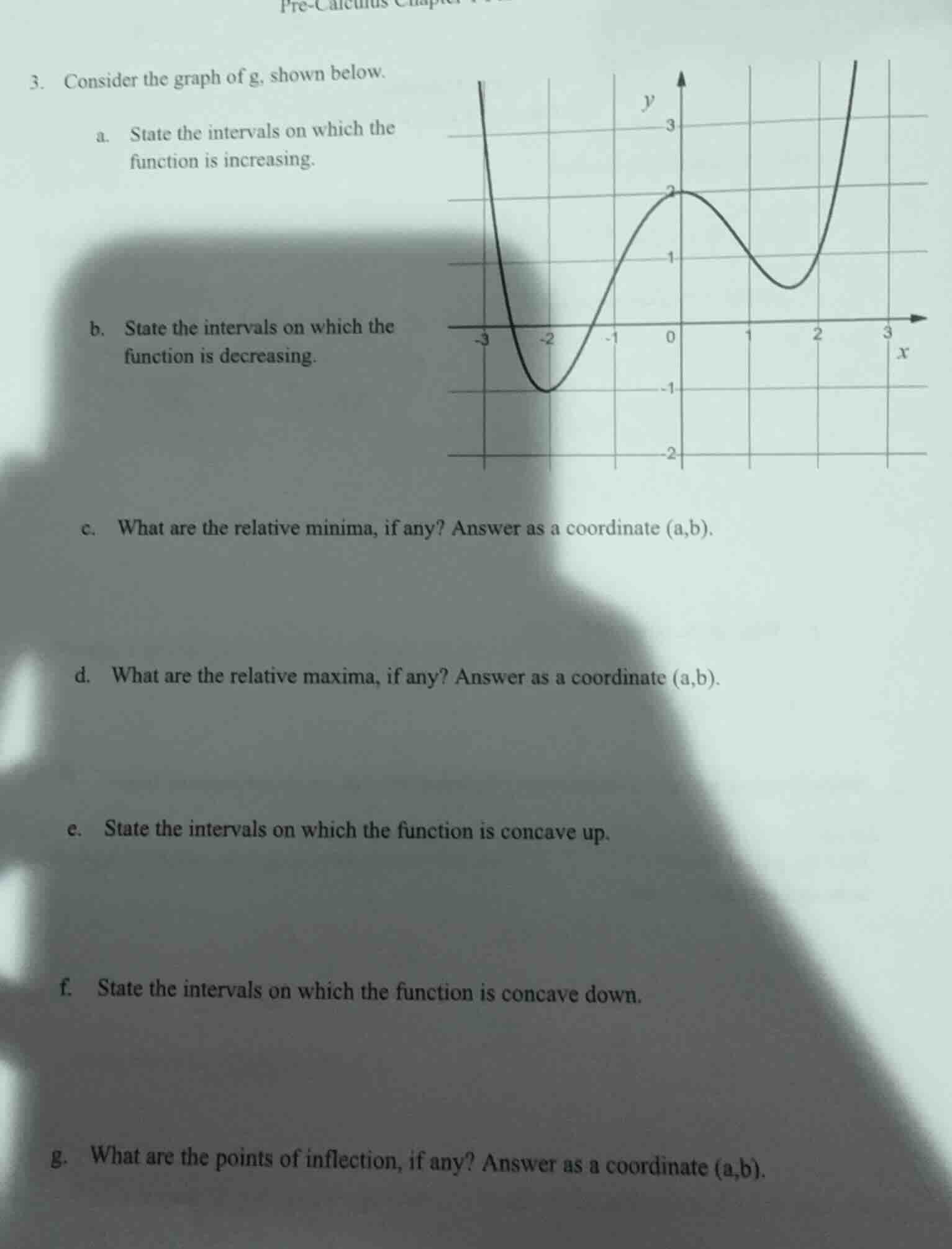3. consider the graph of g, shown below. a. state the intervals on whic…
