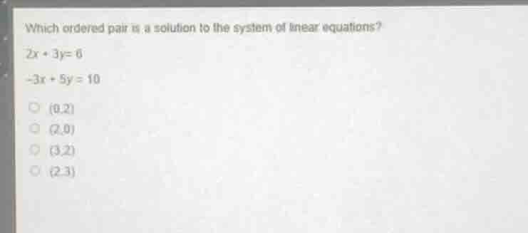 which ordered pair is a solution to the system of linear equations? 2x …