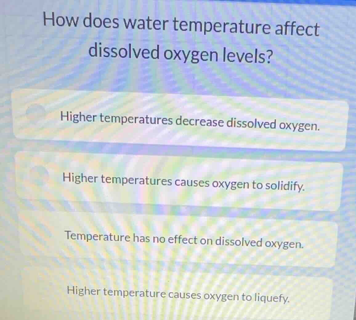 how does water temperature affect dissolved oxygen levels? higher tempe…