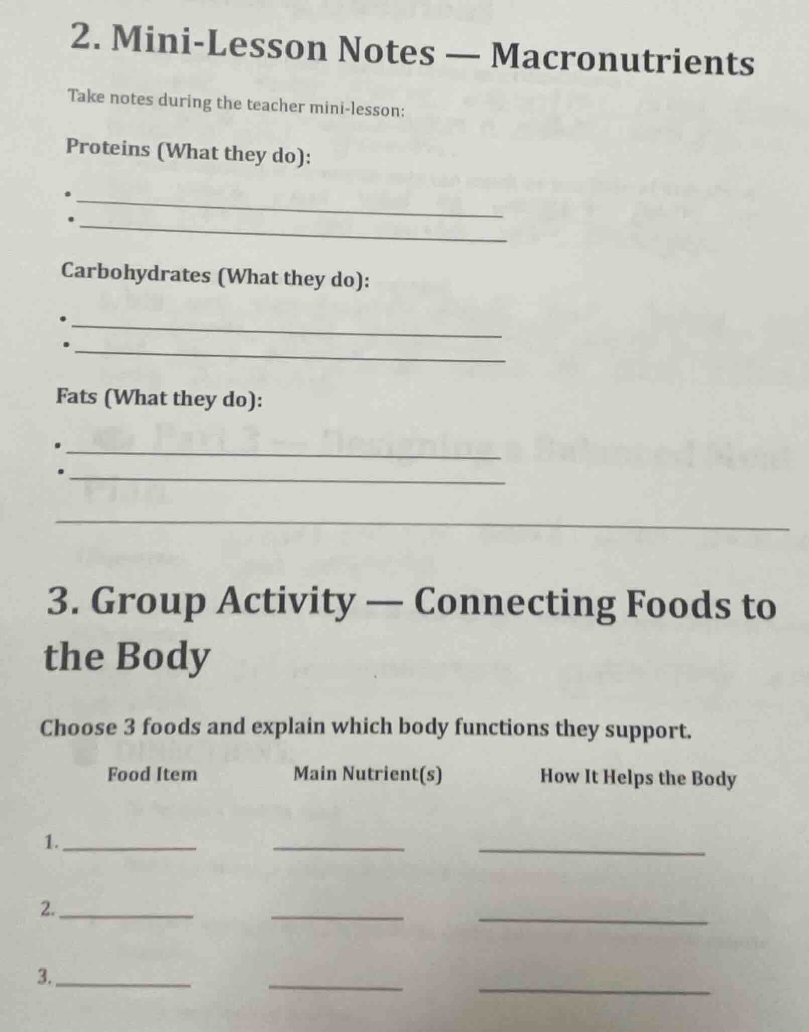 2. mini-lesson notes — macronutrients take notes during the teacher min…