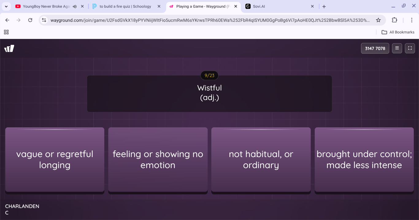 wistful (adj.) vague or regretful longing feeling or showing no emotion…