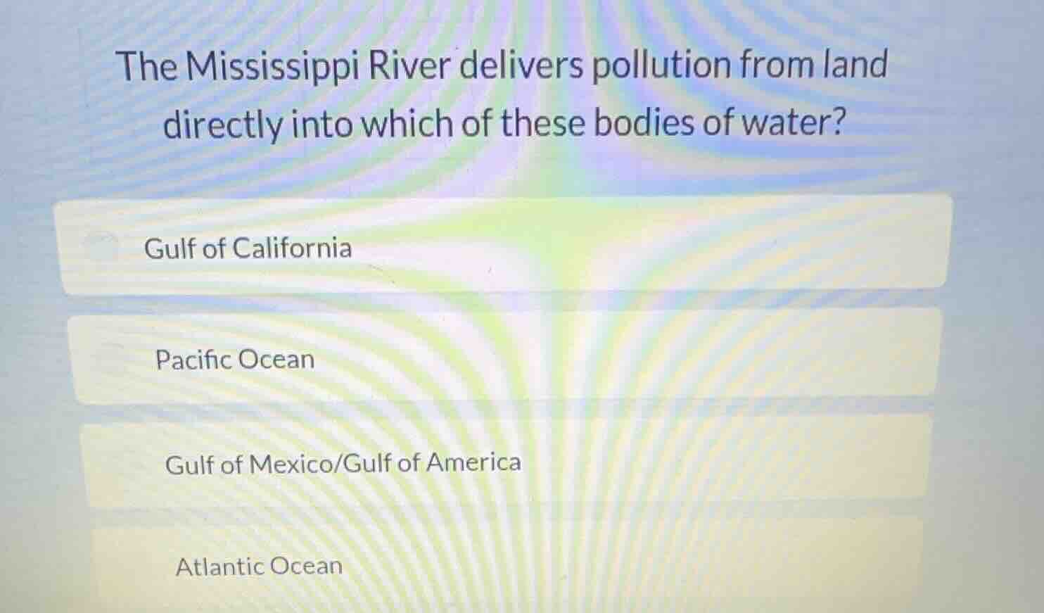 the mississippi river delivers pollution from land directly into which …