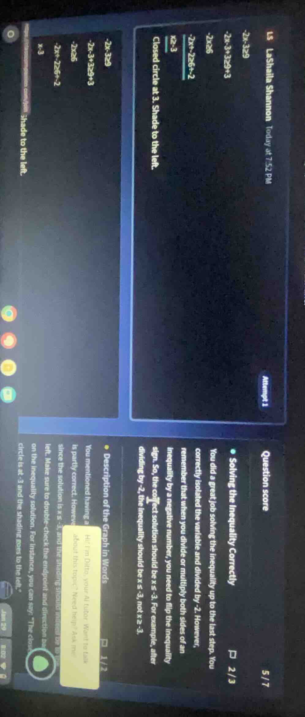 ls lashalla shannon today at 7:52 pm -2x -3 ≥ 9 -2x -3 + 3 ≥ 9 + 3 -2x …