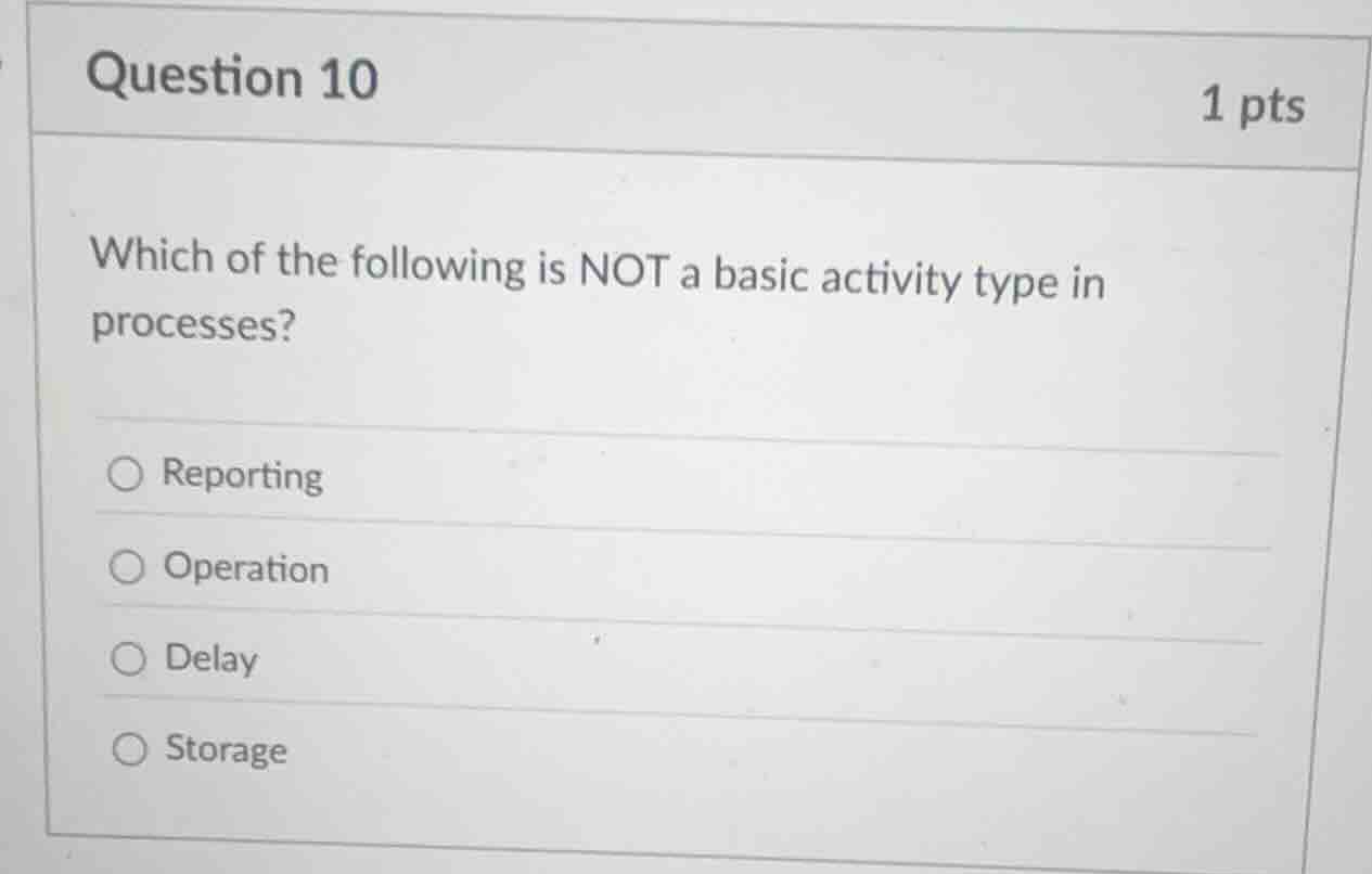 question 10 1 pts which of the following is not a basic activity type i…