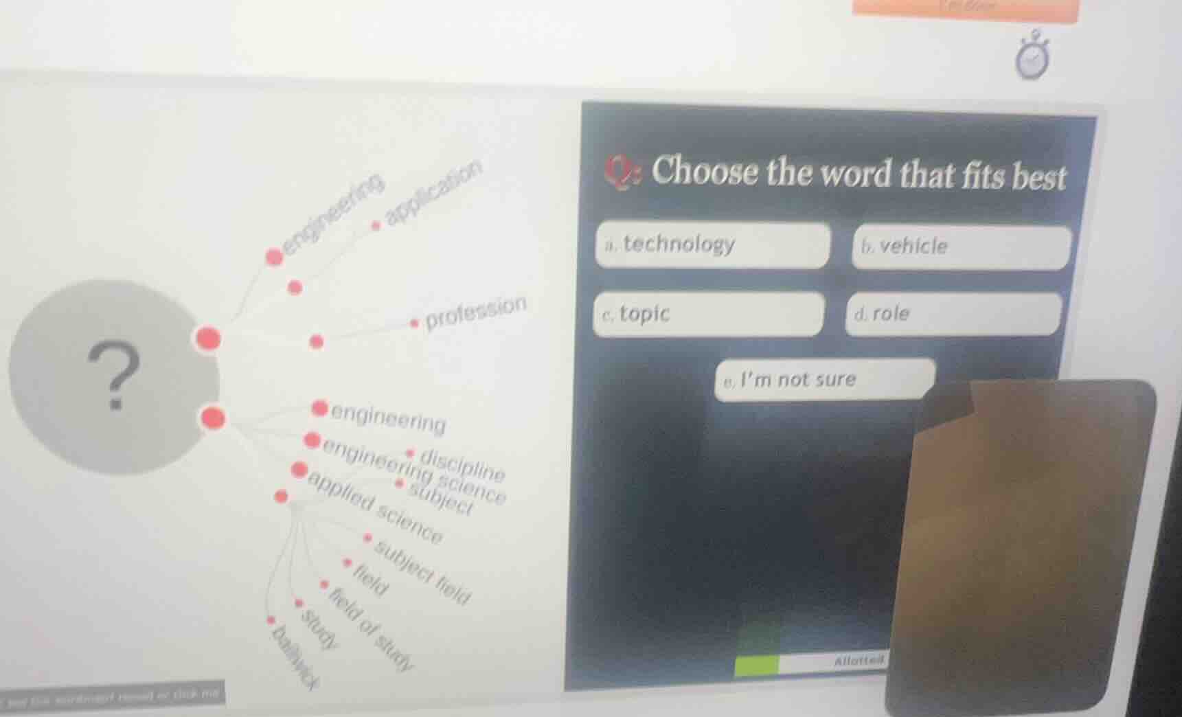 choose the word that fits best a. technology b. vehicle c. topic d. rol…