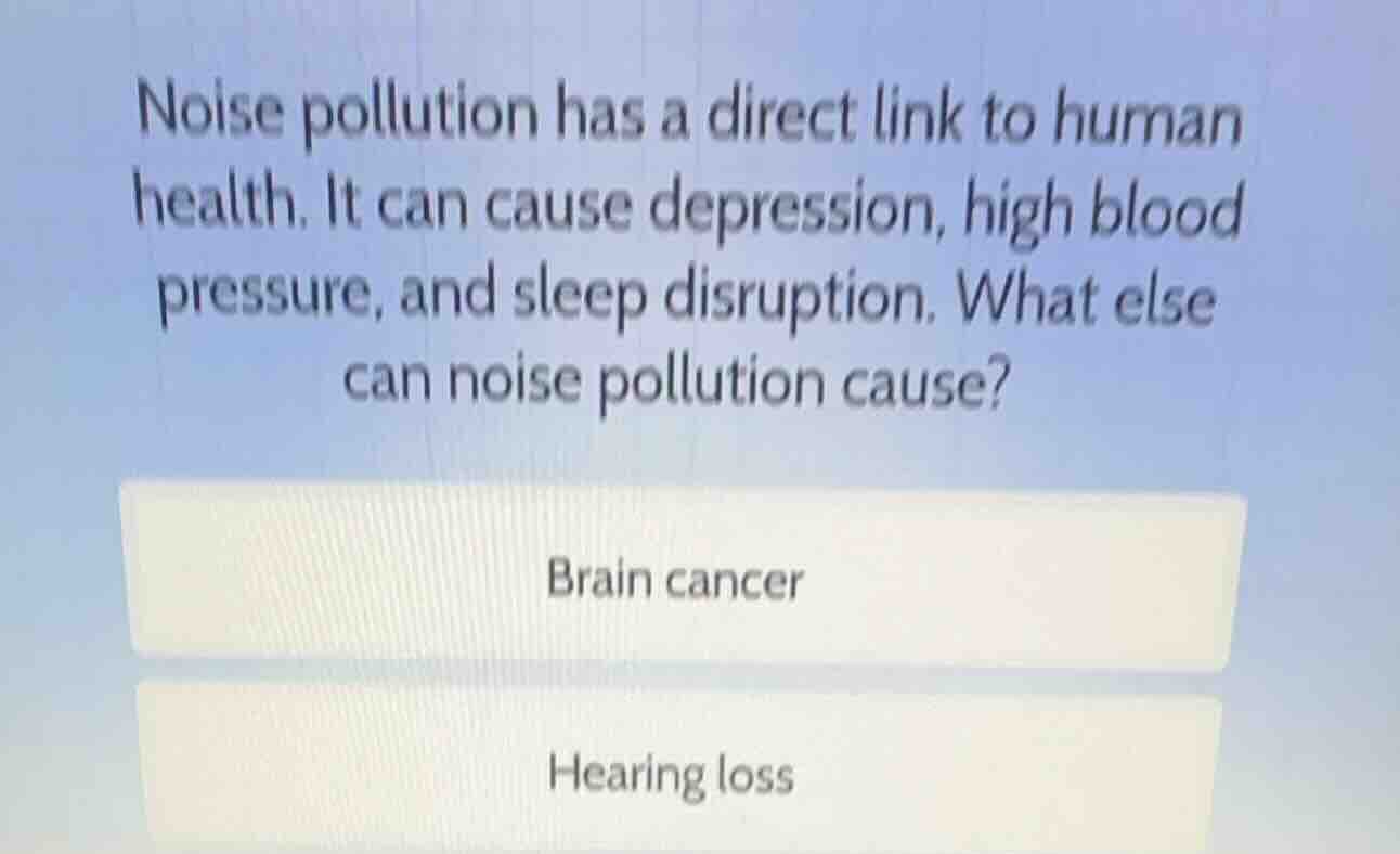 noise pollution has a direct link to human health. it can cause depress…