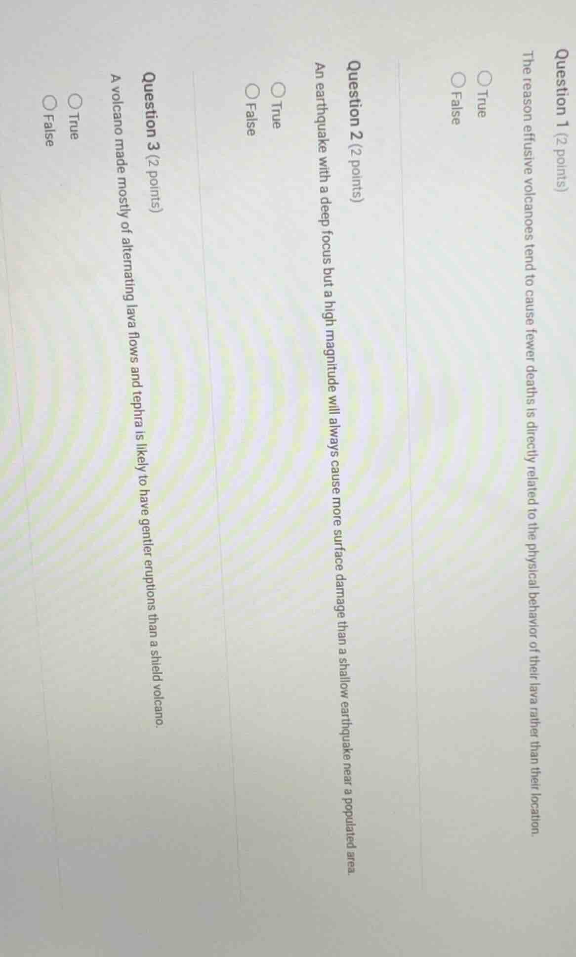 question 1 (2 points) the reason effusive volcanoes tend to cause fewer…