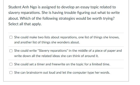 student anh ngo is assigned to develop an essay topic related to slaver…