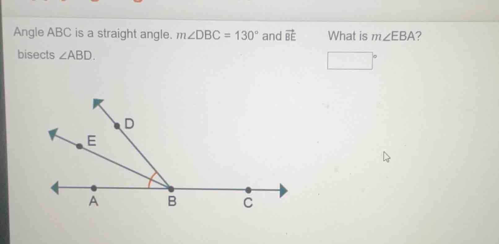 angle abc is a straight angle. ( mangle dbc = 130^circ ) and ( overrigh…