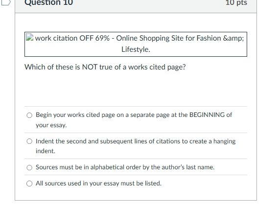question 10 10 pts work citation off 69% - online shopping site for fas…