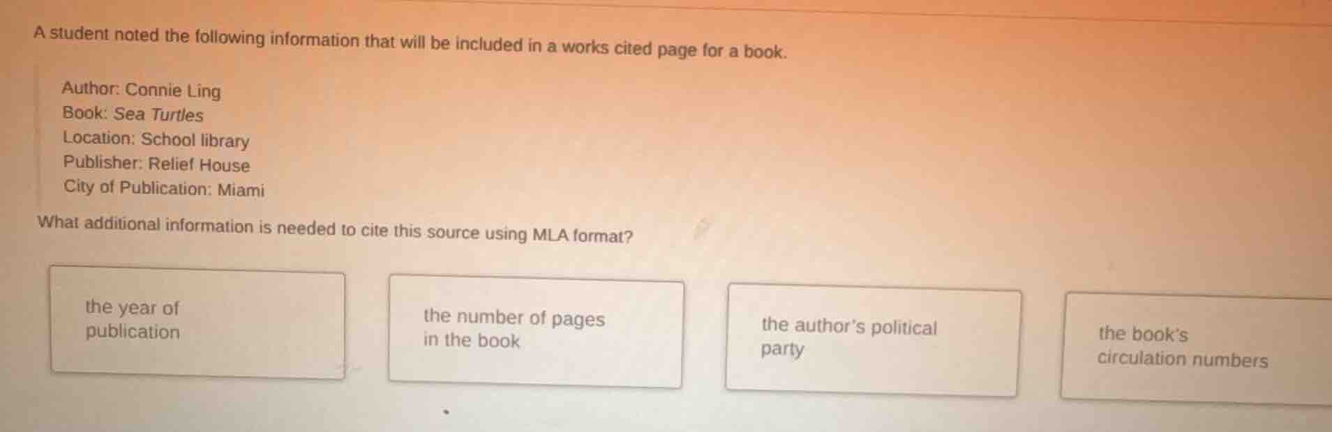 a student noted the following information that will be included in a wo…