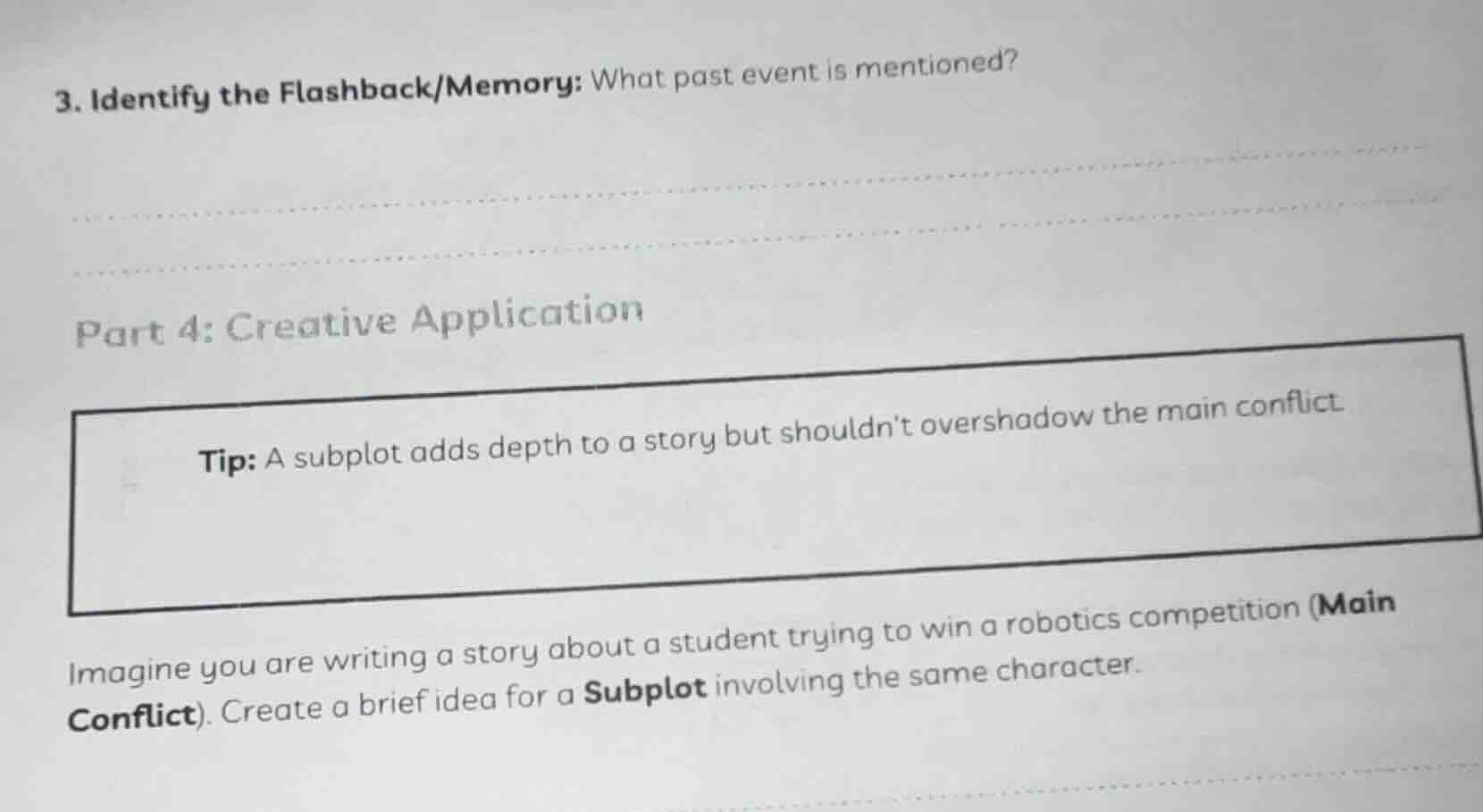 3. identify the flashback/memory: what past event is mentioned? part 4:…