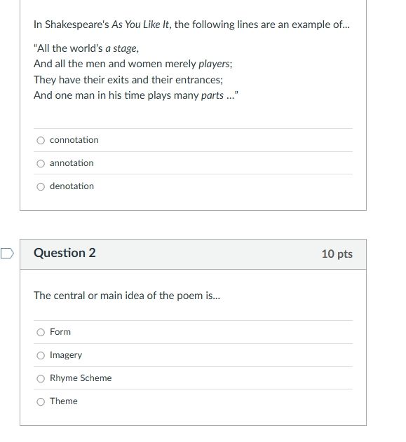 in shakespeares as you like it, the following lines are an example of..…