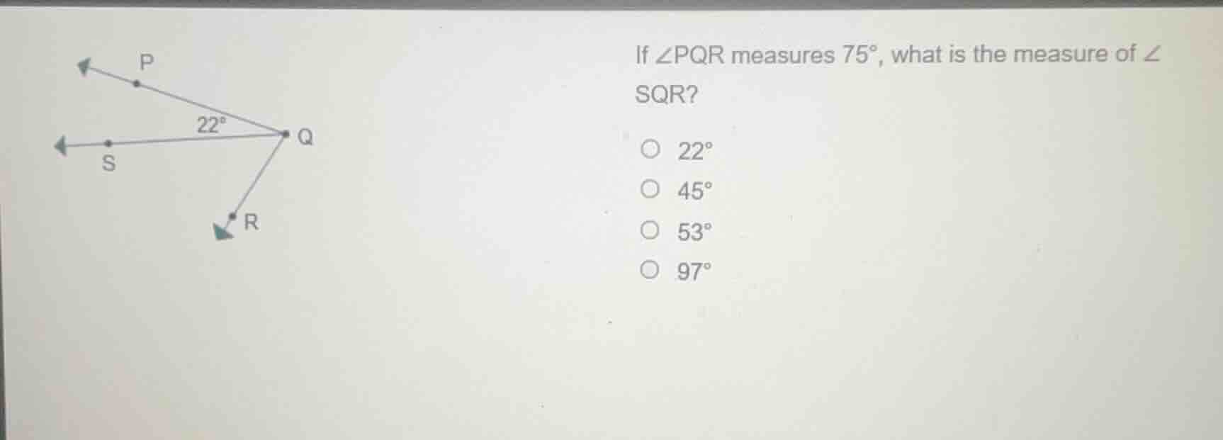if $\\angle pqr$ measures $75^\\circ$, what is the measure of $\\angle …