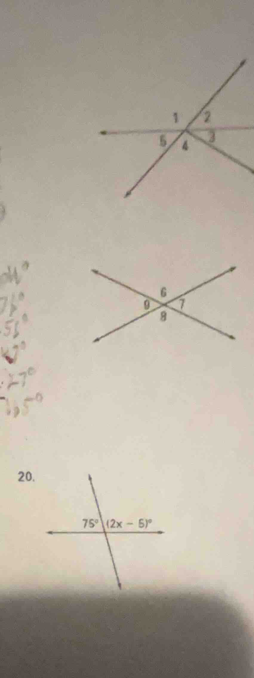 20. $75^circ$ $(2x - 5)^circ$