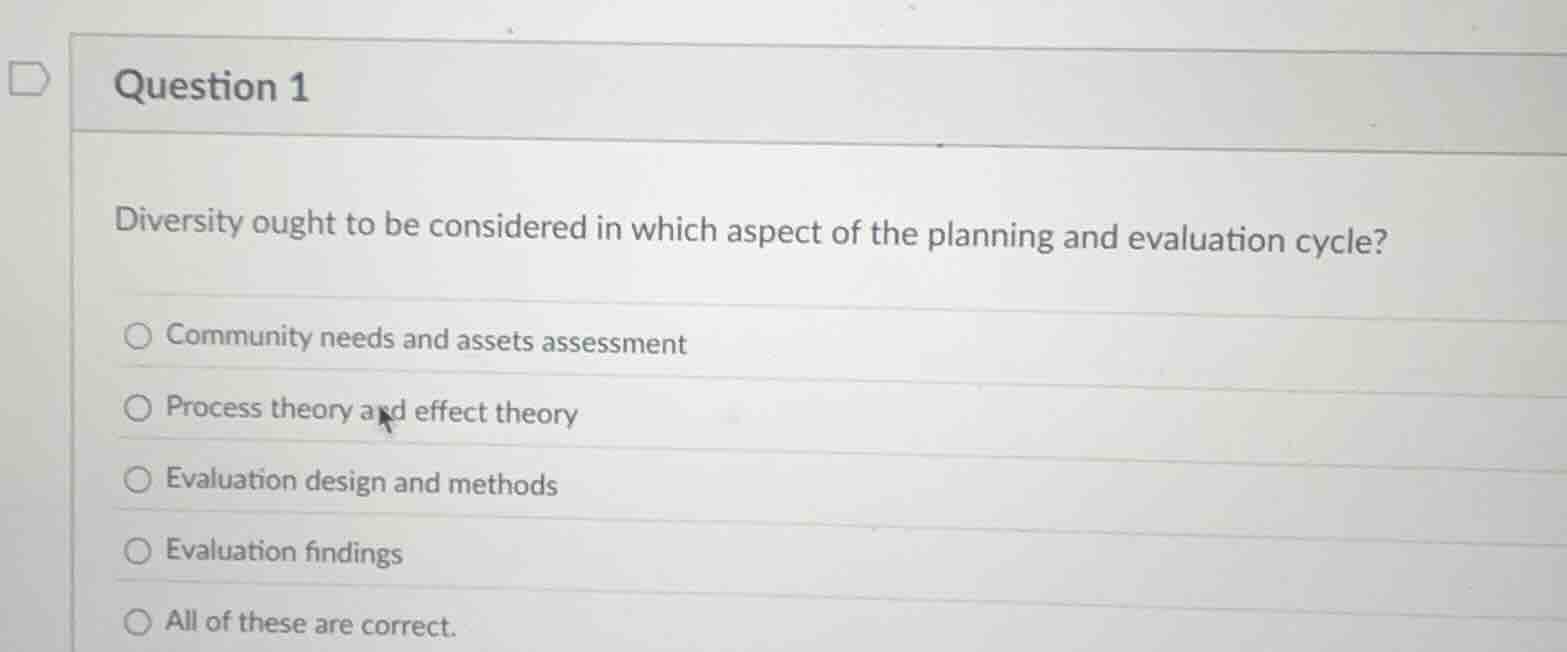 question 1 diversity ought to be considered in which aspect of the plan…