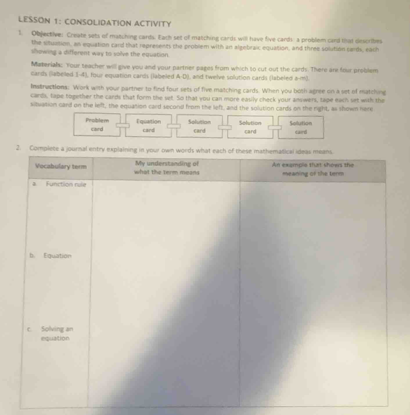 lesson 1: consolidation activity 1. objective: create sets of matching …