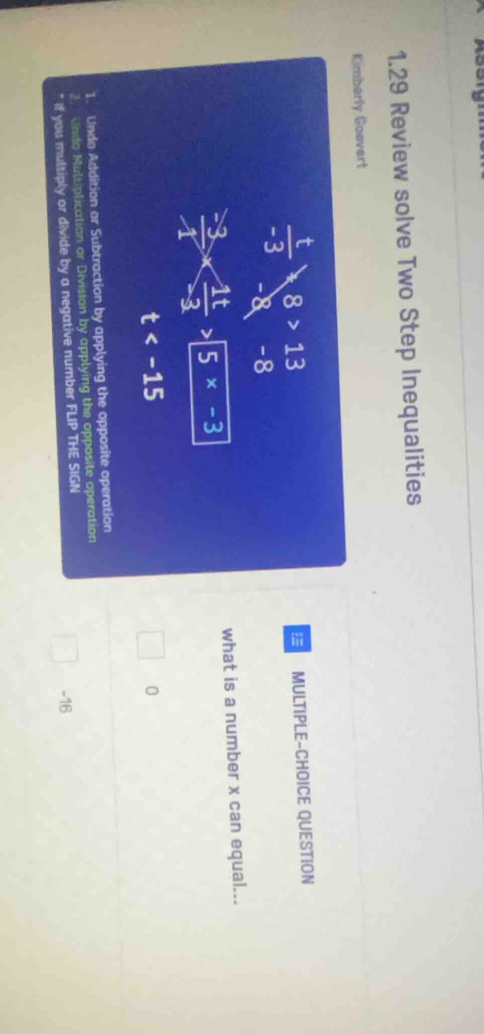 1.29 review solve two step inequalities kimberly gossett multiple - cho…