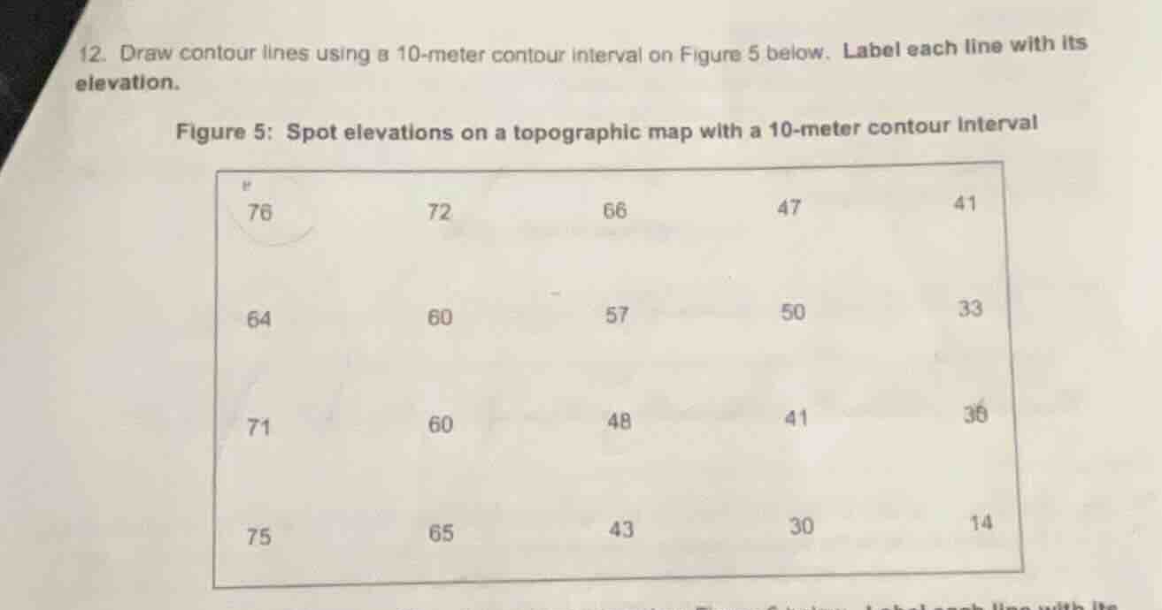 12. draw contour lines using a 10-meter contour interval on figure 5 be…