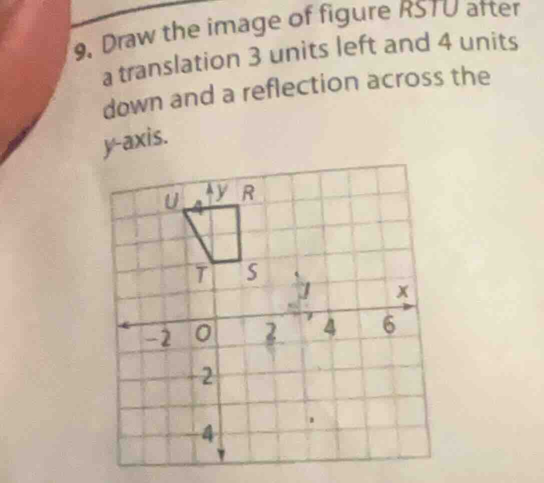 9. draw the image of figure rstu after a translation 3 units left and 4…