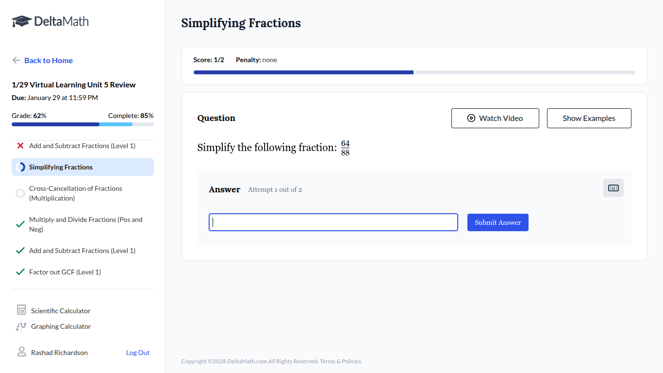 simplify the following fraction: \\(\frac{64}{88}\\)