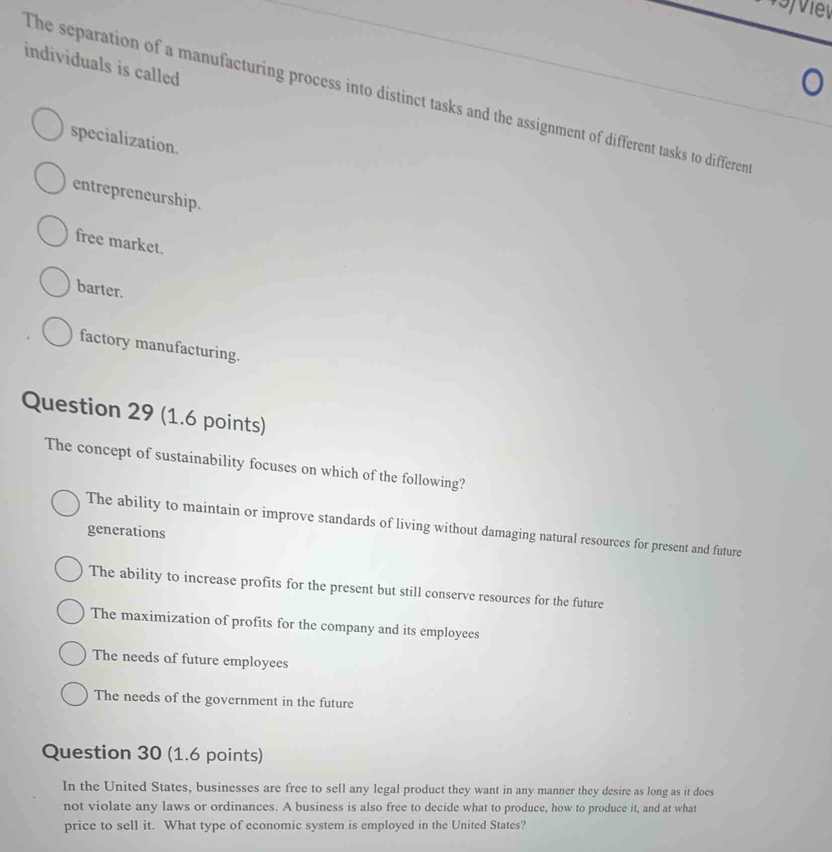 the separation of a manufacturing process into distinct tasks and the a…