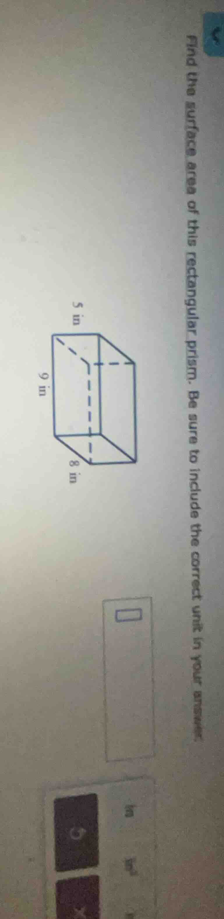 find the surface area of this rectangular prism. be sure to include the…