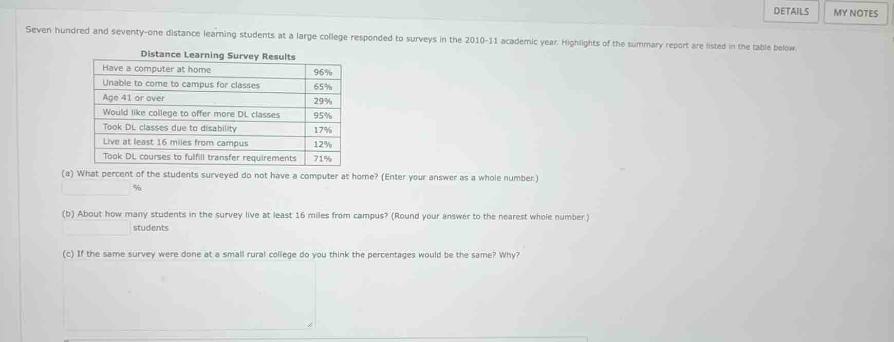 seven hundred and seventy - one distance learning students at a large c…