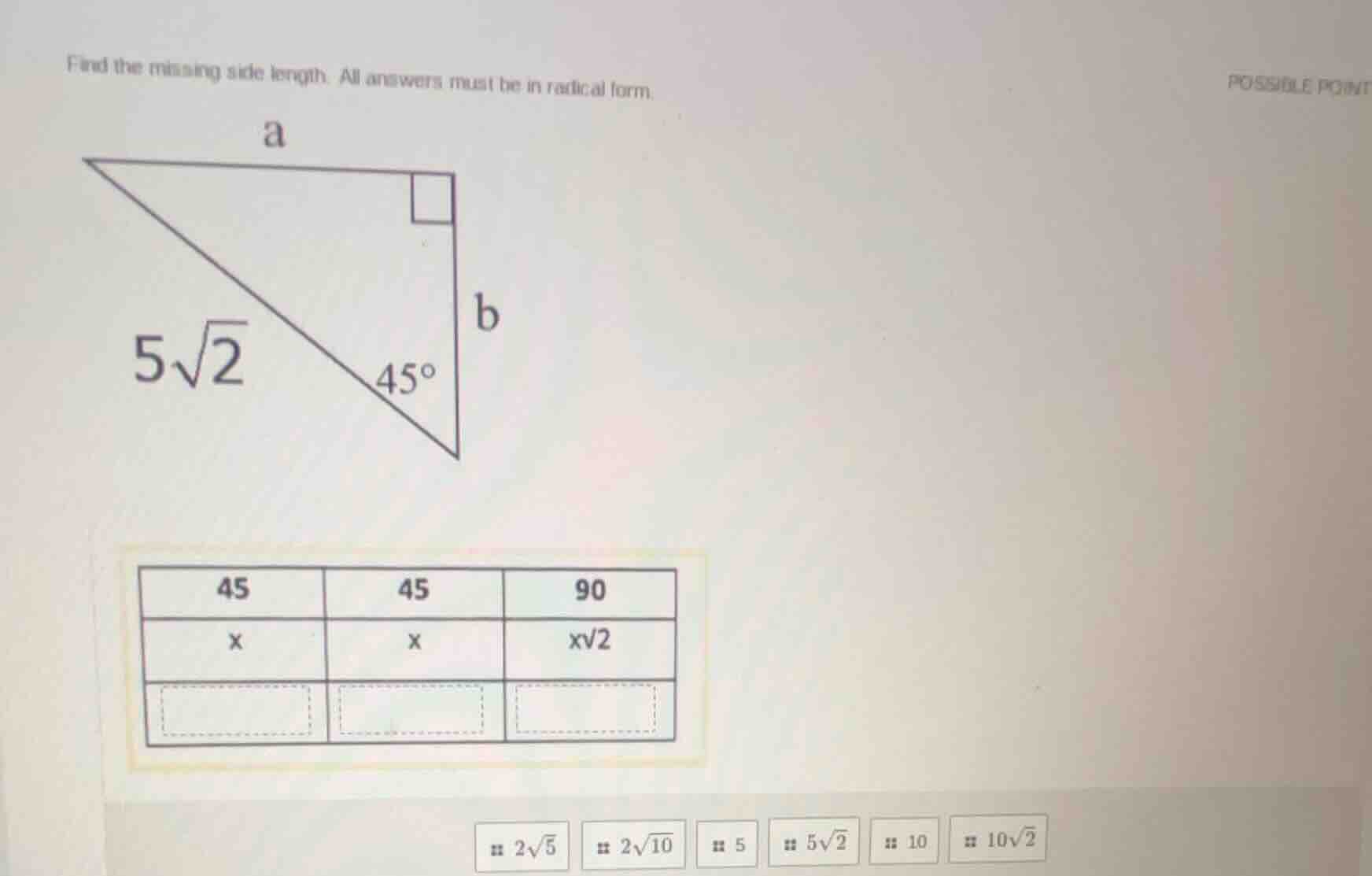 find the missing side length. all answers must be in radical form. (the…