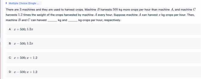 there are 3 machines and they are used to harvest crops. machine b harv…