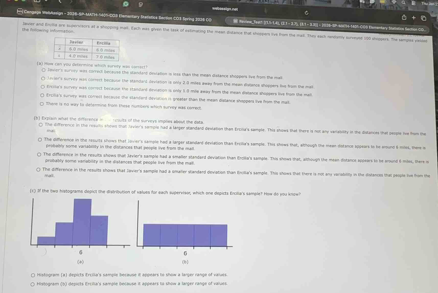 javier and ercilia are supervisors at a shopping mall. each was given t…