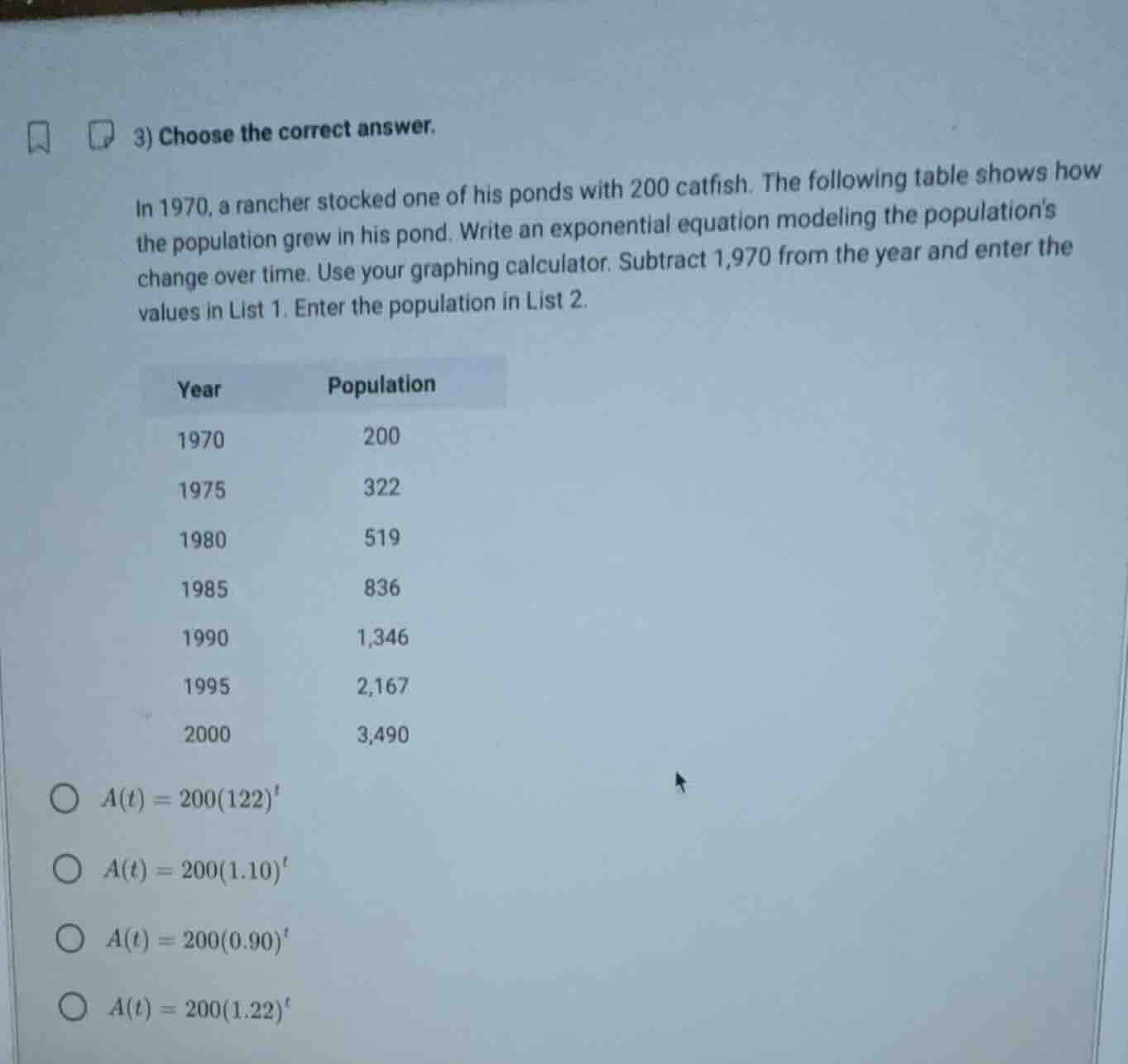 3) choose the correct answer. in 1970, a rancher stocked one of his pon…