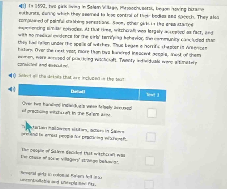 in 1692, two girls living in salem village, massachusetts, began having…