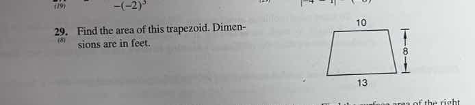 29. find the area of this trapezoid. dimensions are in feet.
